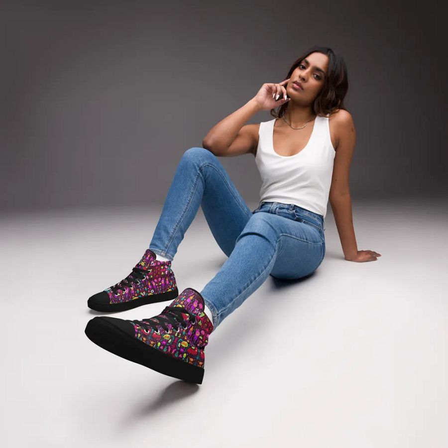 Abstract Darker Doodle Creatures Ladies High Top Canvas Shoes product image (1)