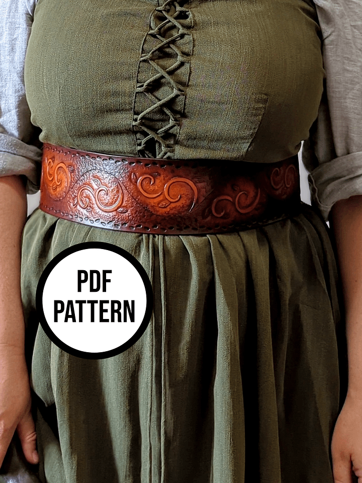 Shieldmaiden Corset Belt with Vines - PDF Pattern for Leatherwork product image (1)