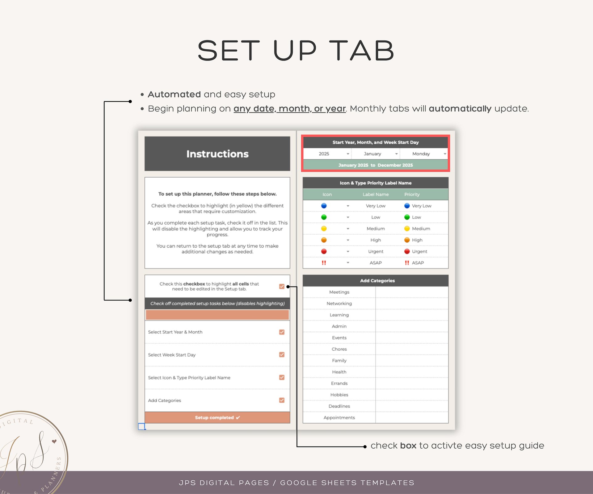 Recurring Task Manager, Google Sheets Template, Dynamic Monthly Calendar product image (3)