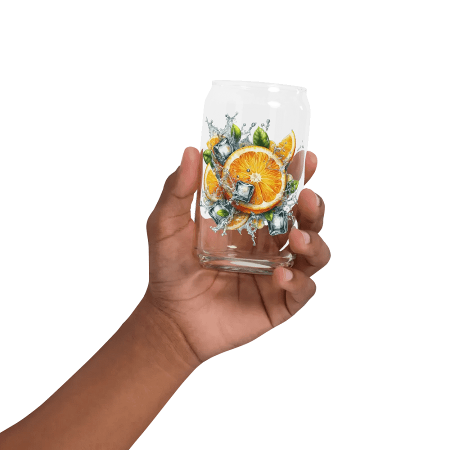 Orange fruit slices floating in the water, water and ice cubes design_04-Can-Shaped Glass product image (2)