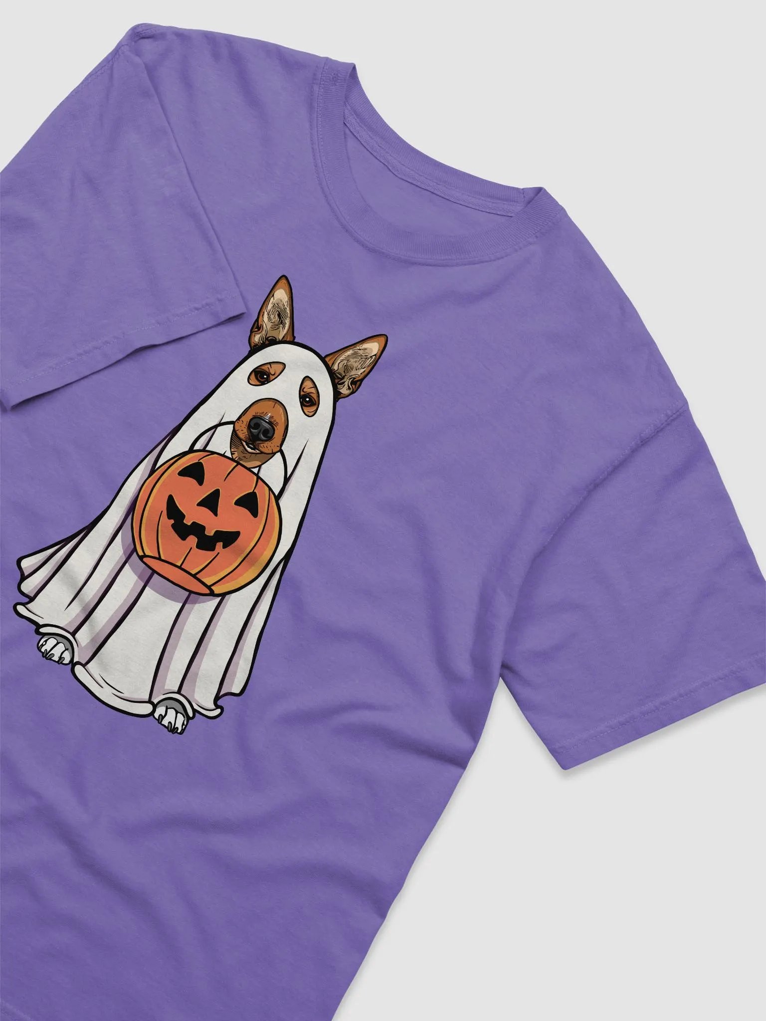 Funny Halloween Basenji T-Shirt | Funny Basenji Wearing a Ghost Costume and Holding a Pumpkin Basket product image (29)