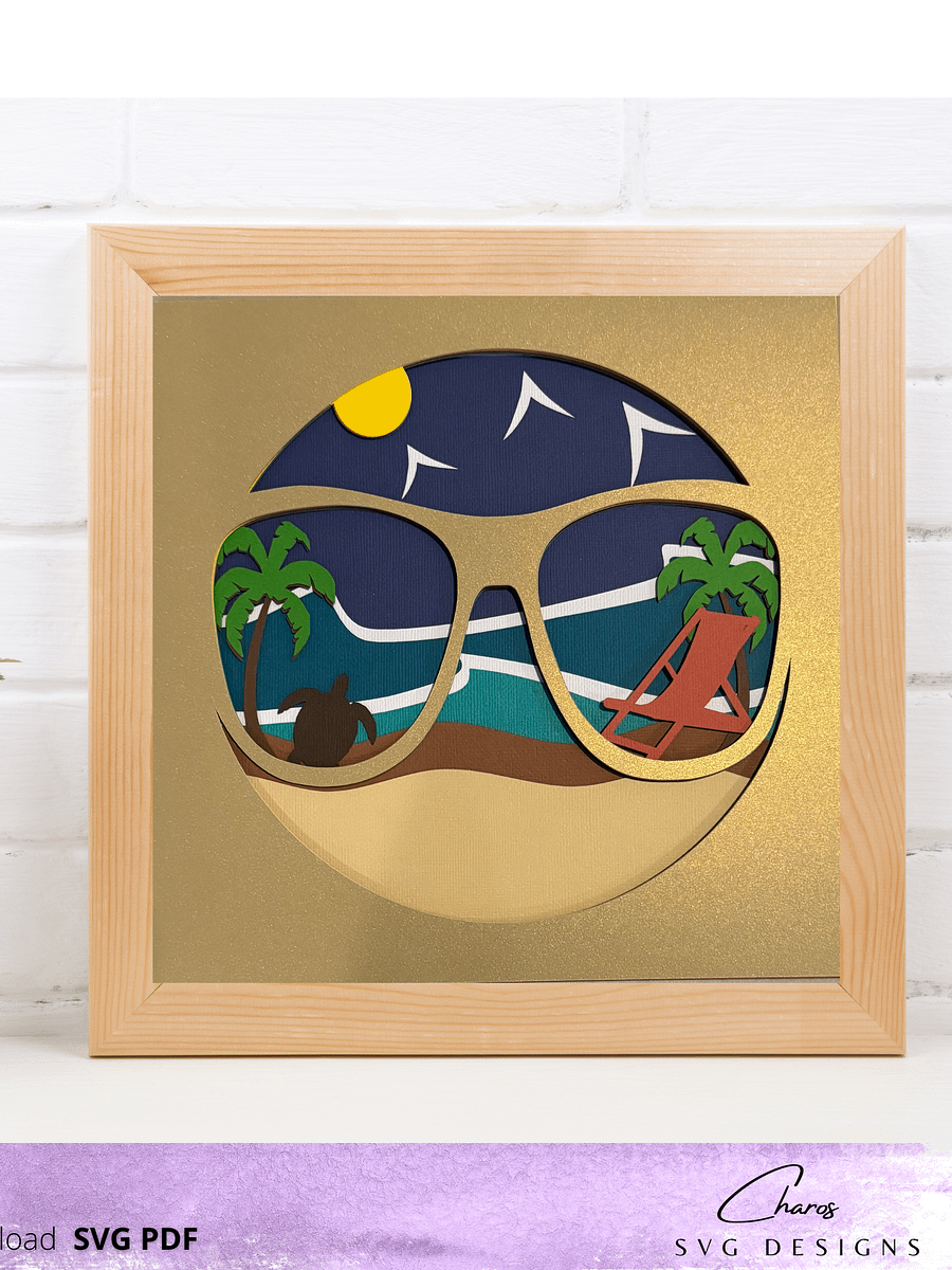 3D Summer Beach Shades SVG Layered Shadow Box Design product image (4)