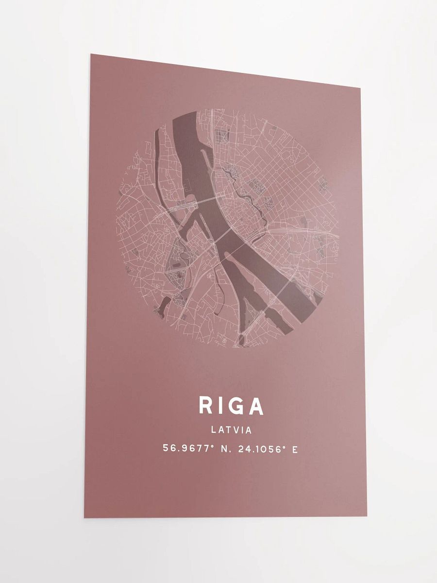 Riga Street Map Poster – Red Minimalist Circular City Art product image (4)