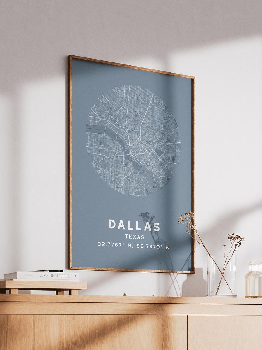 Dallas Street Map Poster – Blue Minimalist Circular City Art product image (2)