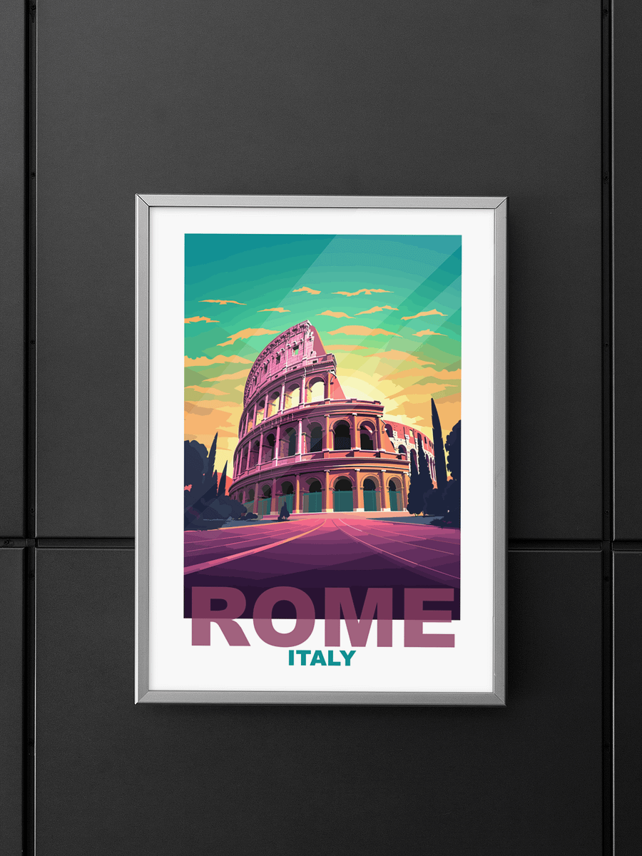 Colosseum at Sunset Poster, Vibrant Rome Italy Skyline Art, Colorful Ancient Ruins Print, Travel-Inspired Wall Decor, Italian Gift Idea product image (5)
