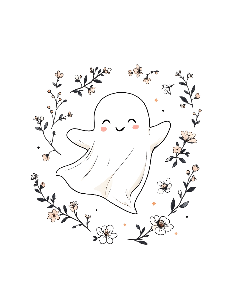 23 Simple and Elegant Floating Ghost Clipart with Floral Design - Clean Line Art Collection for Halloween Decor and Projects product image (3)