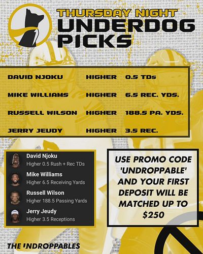 Thursday Night Props! Courtesy of @underdogfantasy!

USE PROMO CODE 'UNDROPPABLE' FOR A FIRST-TIME DEPOSIT MATCH UP TO $250!
...