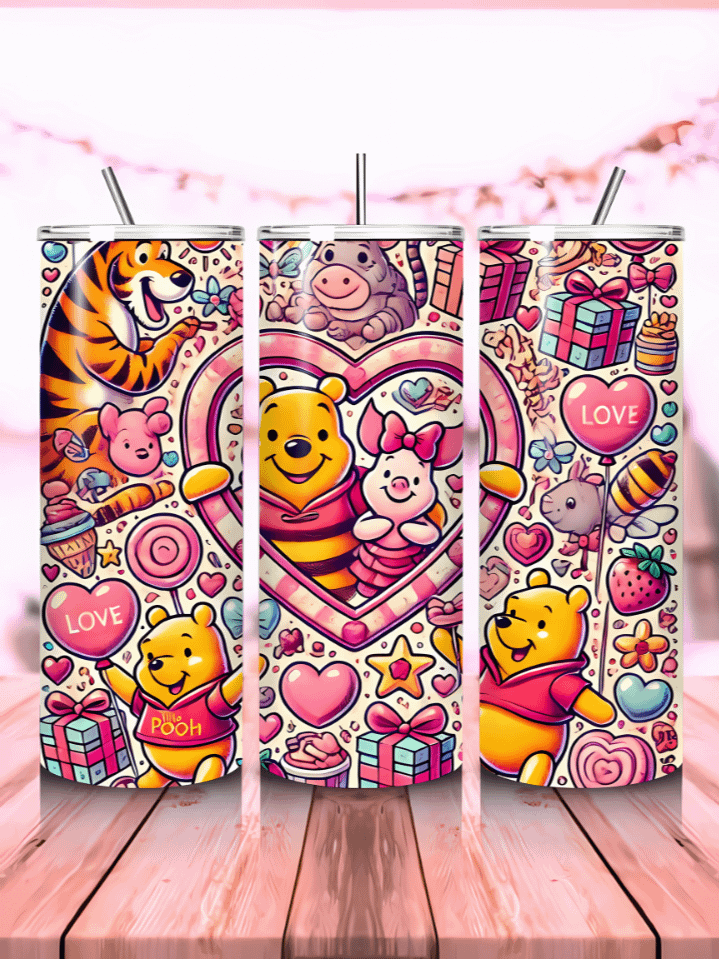 Magical Love Valentine 20 oz Skinny Tumbler Wrap – mouse-themed sublimation PNG design, instant digital download product image (1)