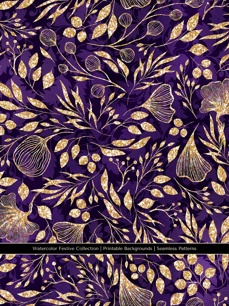 Whimsical Gothic Festive Gold Glitter Floral Seamless Patterns product image (4)
