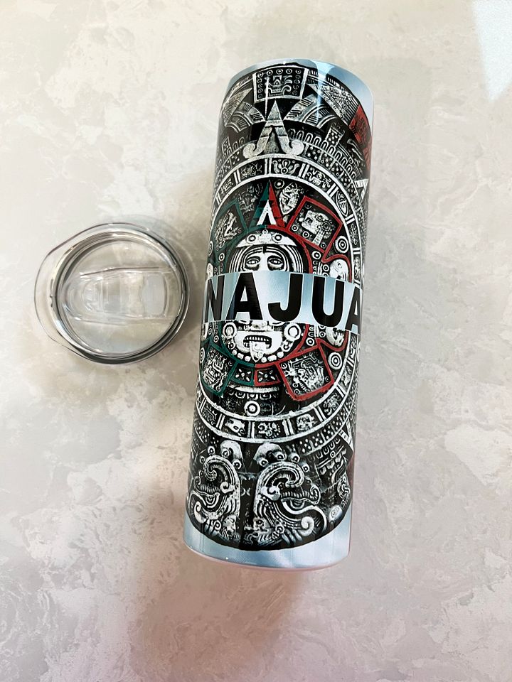 Aztec Calendar Estado Mexicano Tumbler Cups | 20oz Skinny Tumbler | Personalized Tumbler | Mexican Tumbler with Straw product image (1)