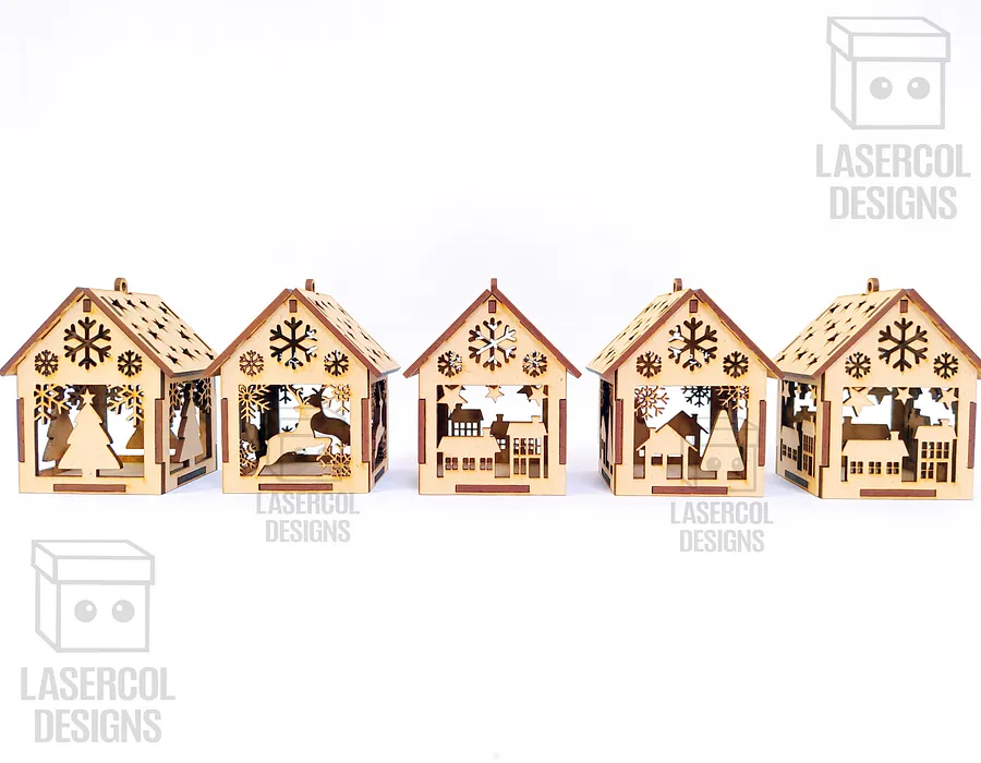 Christmas House Ornaments Set 3 (2 Sizes, 5 Styles) - Laser Cut Files product image (10)