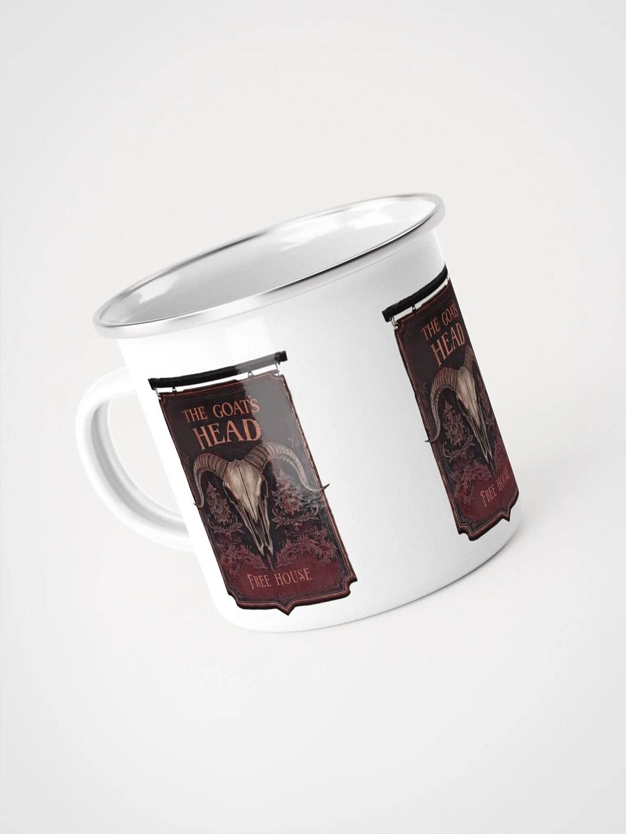 Scary British Pub sign, "The Goat's Head." Enamel Camp fire mug product image (5)