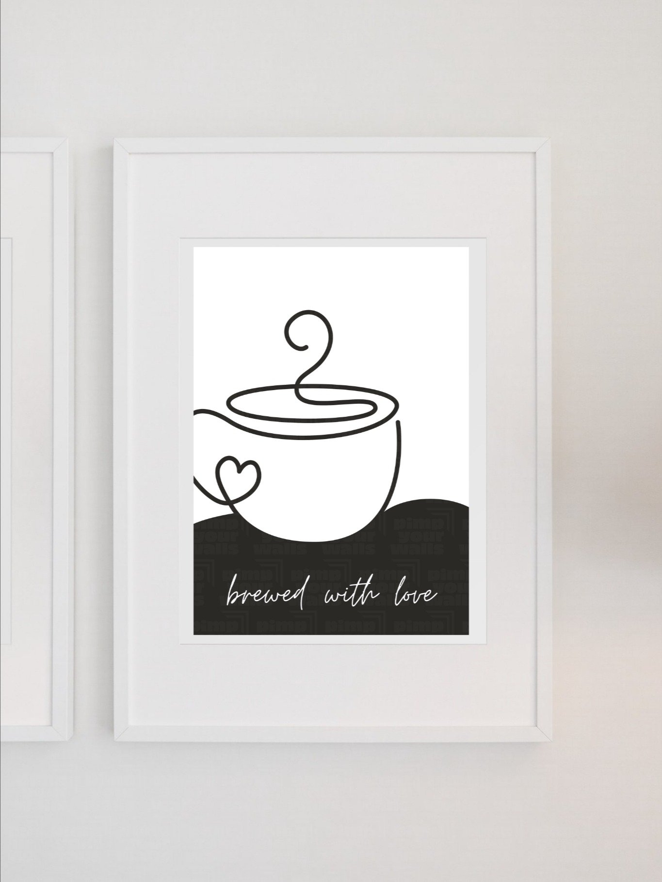 Brewed with Love Coffee Wall Art - Minimalist Line Art Coffee Cup Print, Modern Kitchen Decor, Black and White Coffee Lover Gift Espresso product image (1)