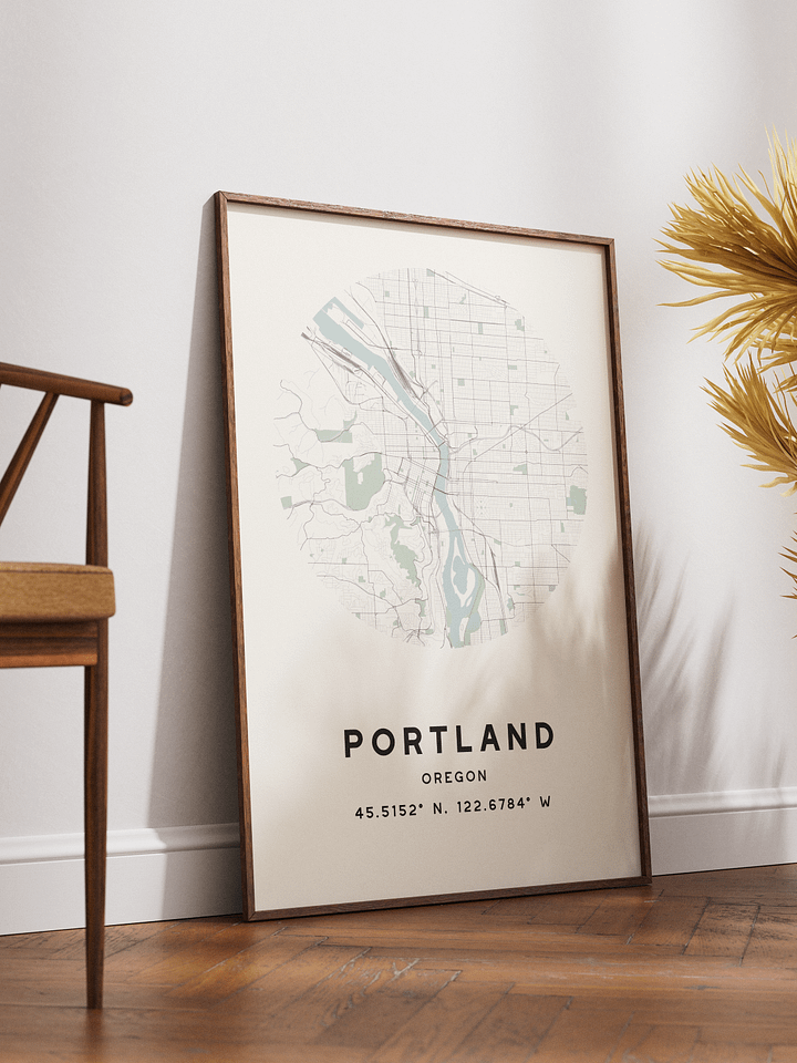 Portland Street Map Poster – Beige Minimalist Circular City Art product image (2)