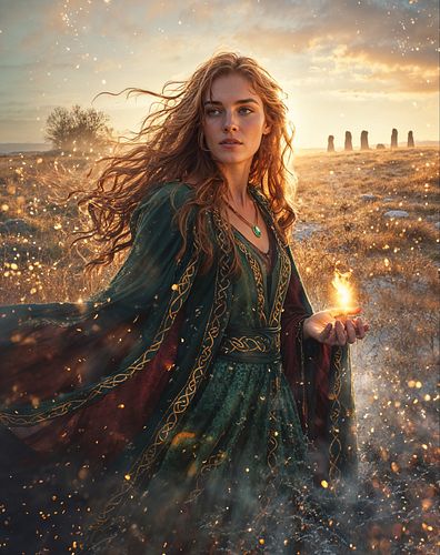 She walks the threshold between fire and earth, a guardian of poets, healers, and the sacred flame. Brigid, the Celtic goddes...