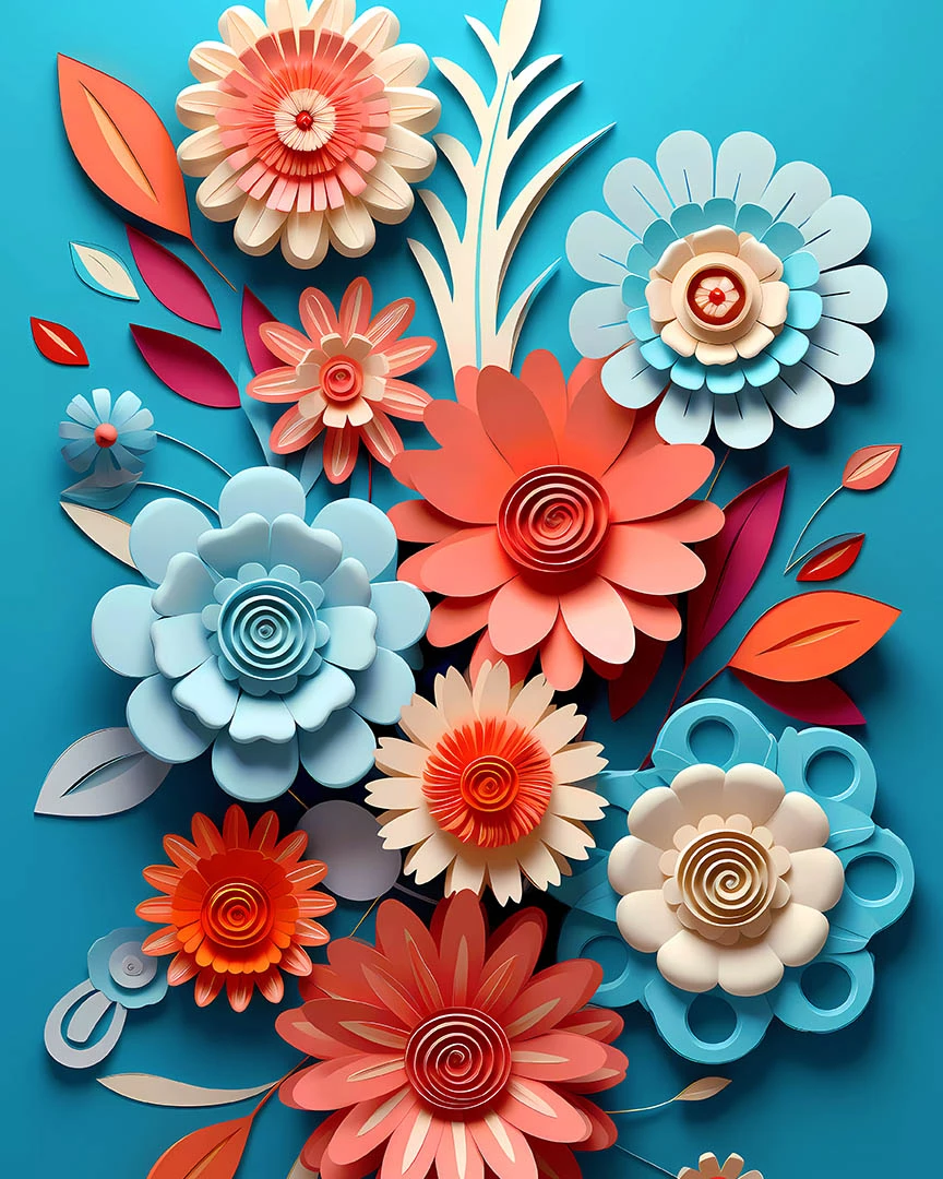 Spiral Elegance - Vibrant Quilled Paper Flowers Artwork Display Matte Poster product image (1)