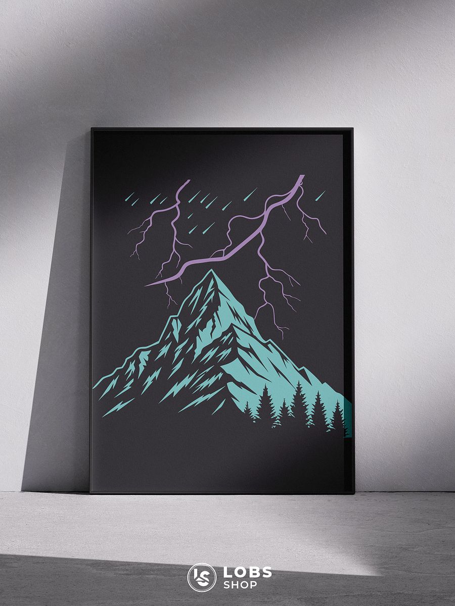 Electrifying Landscape: Stunning Lightning Mountain Wall Art Print – A Must-Have for Bold Home Decor product image (4)