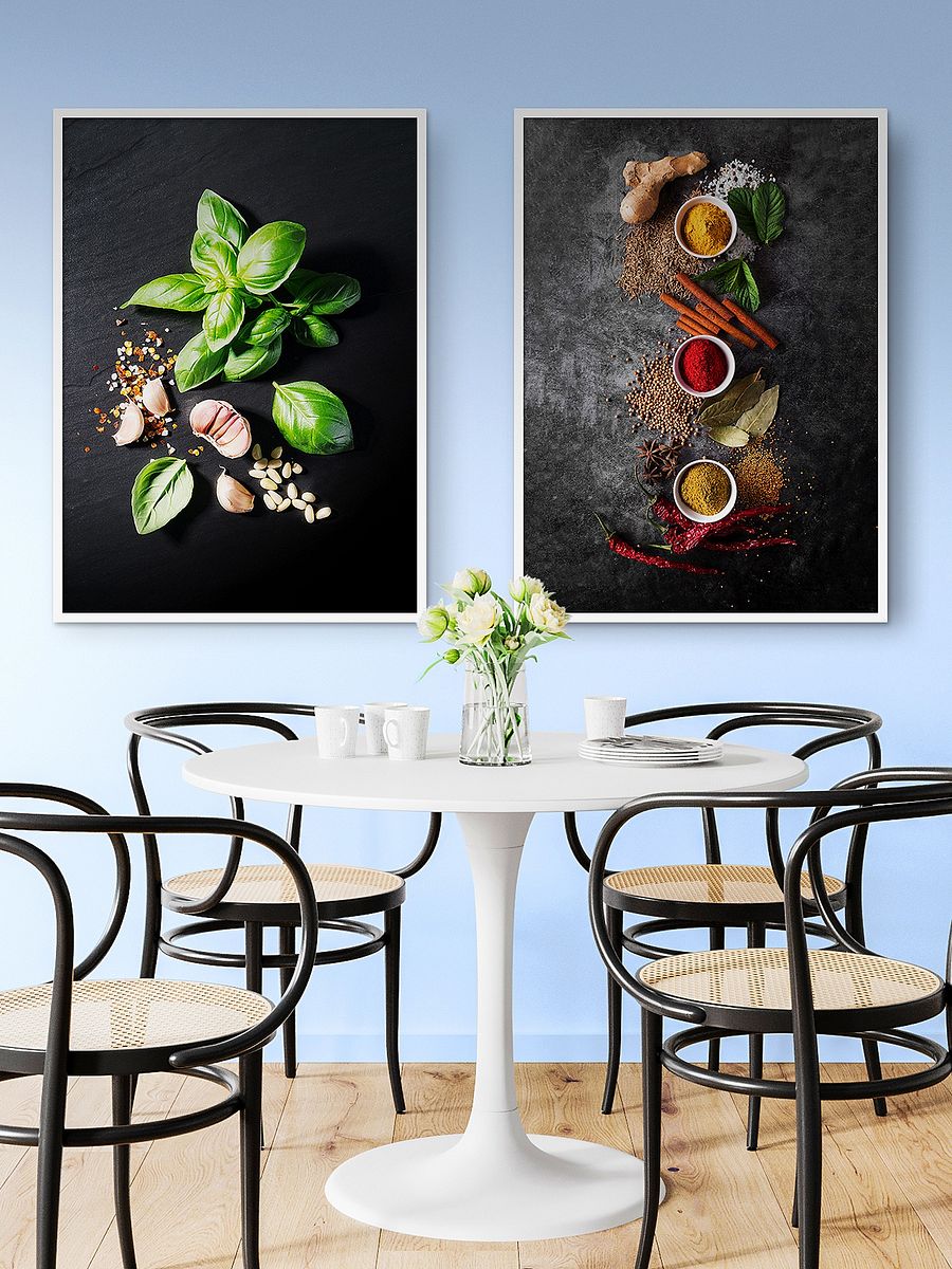 Food kitchen poster: Garlic and basil (Italian, Spanish cuisine) — Kitchen wall decor product image (2)
