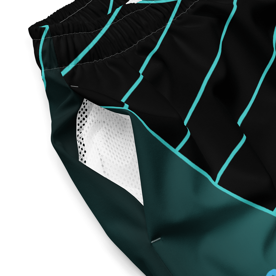 BRN.2C.C.™ | Swim Trunks | Men's UPF 50+ Quick-Dry Coastal Shorts | Deep Sky Blue Logo on Geometric Lines product image (4)