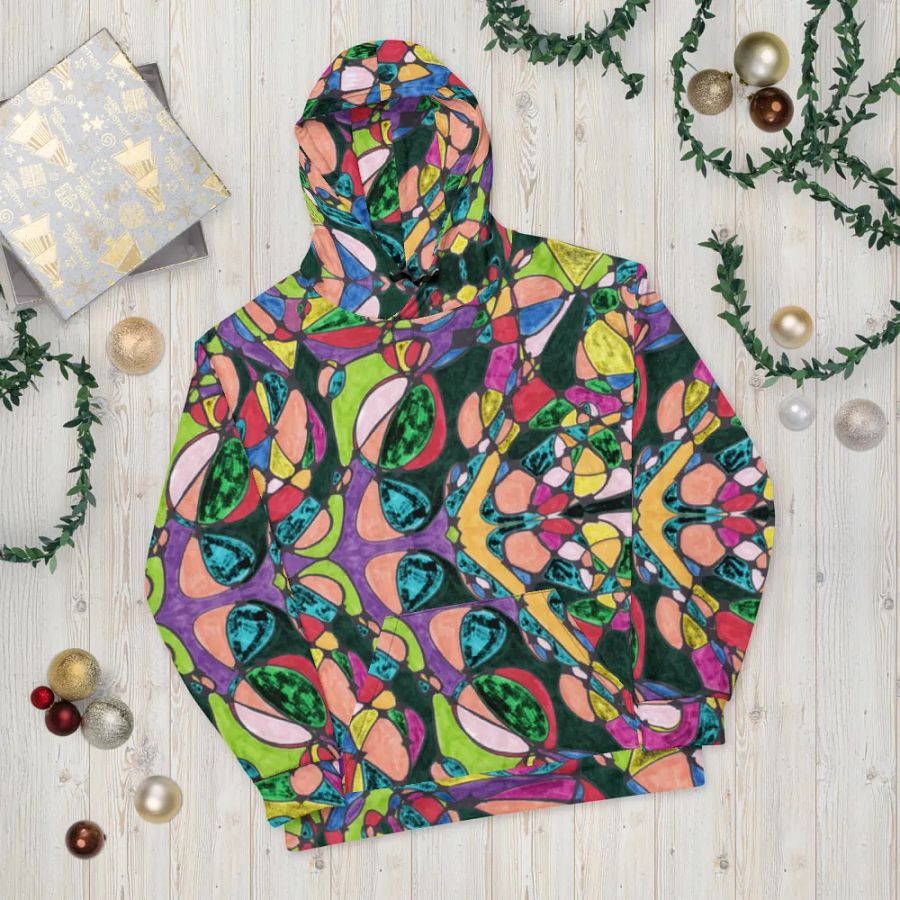 Abstract Colourful Patterned Neurographic Unisex Pull Over Hoodie product image (10)