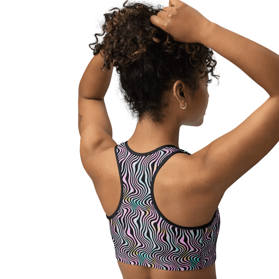 Comfortable sports bra in wavy pink black and turquoise design product image (2)