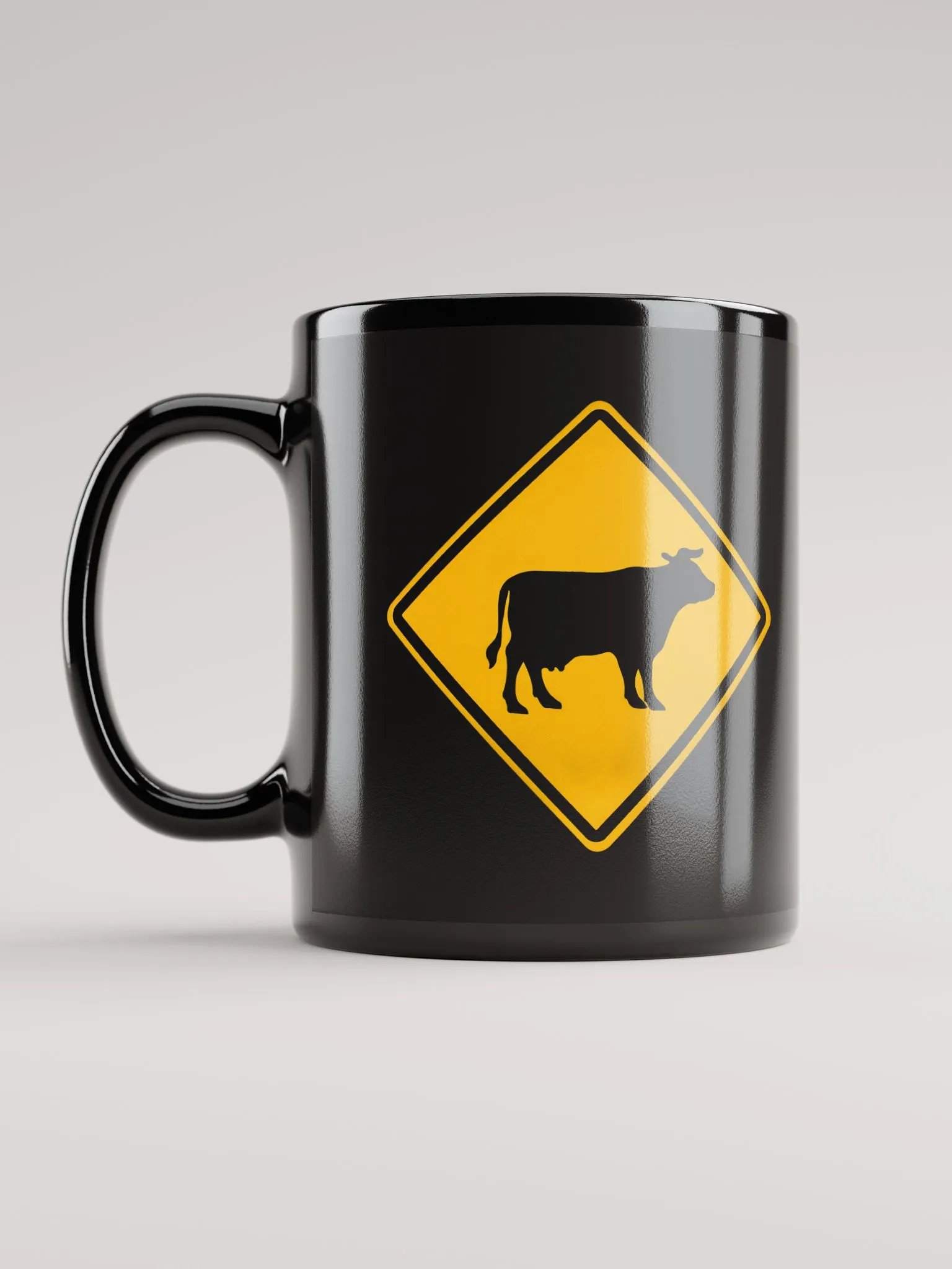 "Cow crossing sign" black glossy mug product image (5)