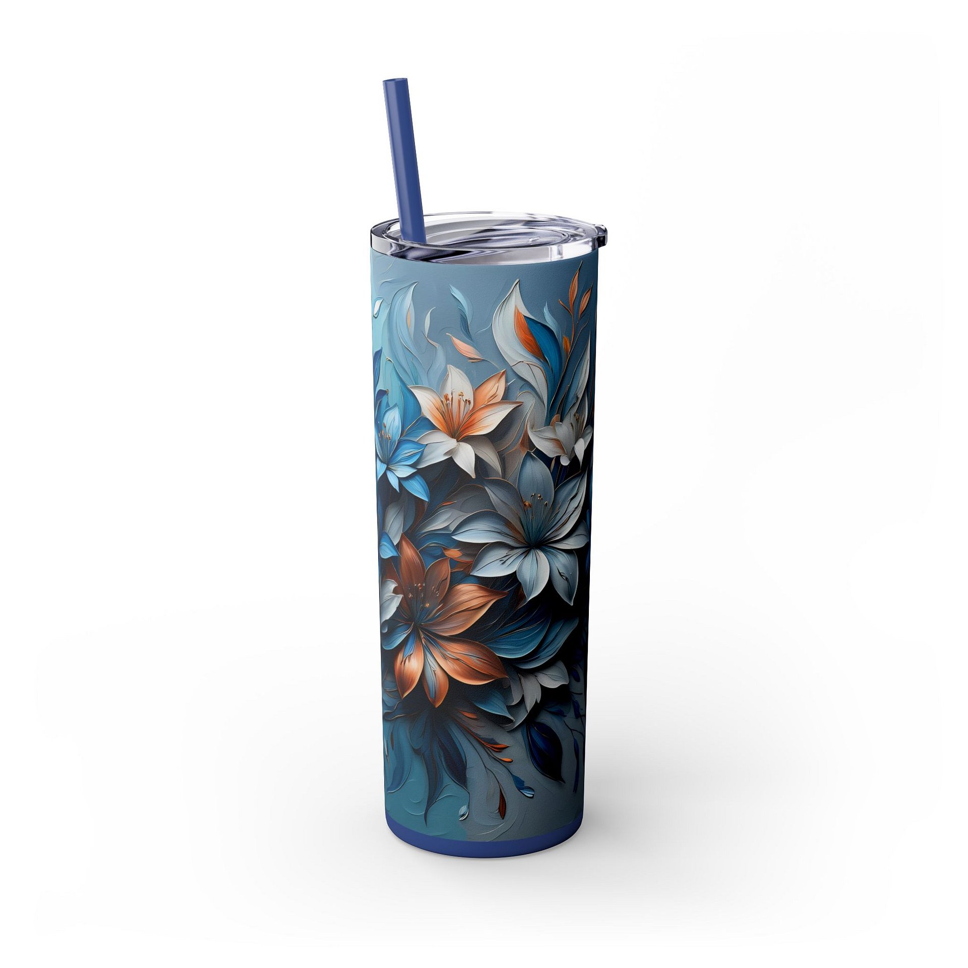 Blue & Copper Floral Tumbler Wrap PNG for 20oz Skinny | 9.3x8.2 Sublimation | Instant Download | Mother's Day Gift Wrap product image (6)