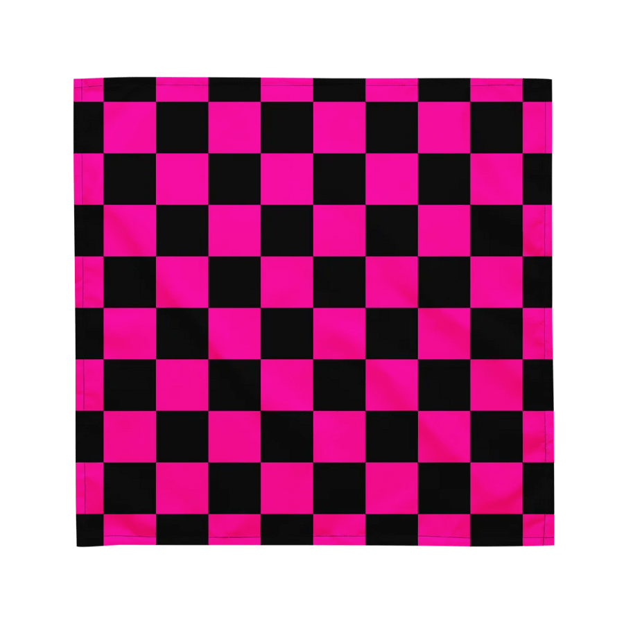 Hot Pink Black Checkerboard Bandana, Neon Retro Checkers Summer Accessory product image (3)
