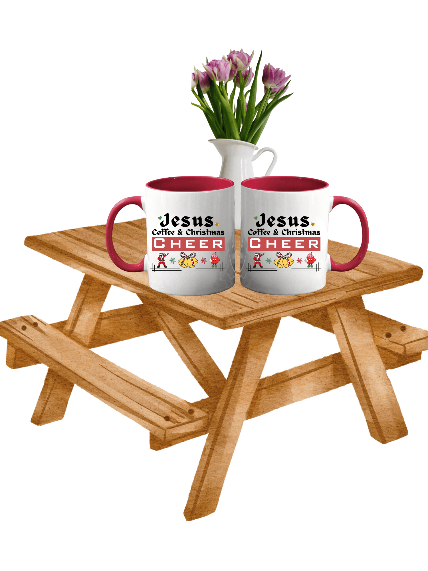 Jesus, Coffee, & Christmas Cheer! Two-Tone Mug | Christian Christmas Mug with Red Accent | Holiday Gift for Believers & Moms product image (3)