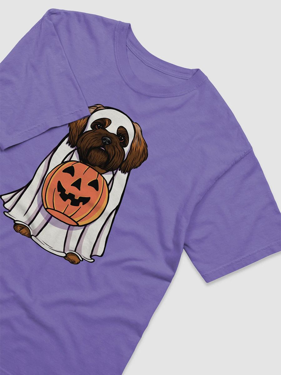 Funny Halloween Shih Tzu(Red Mask) T-Shirt | Funny Dog Wearing a Ghost Costume and Holding a Pumpkin Basket product image (29)