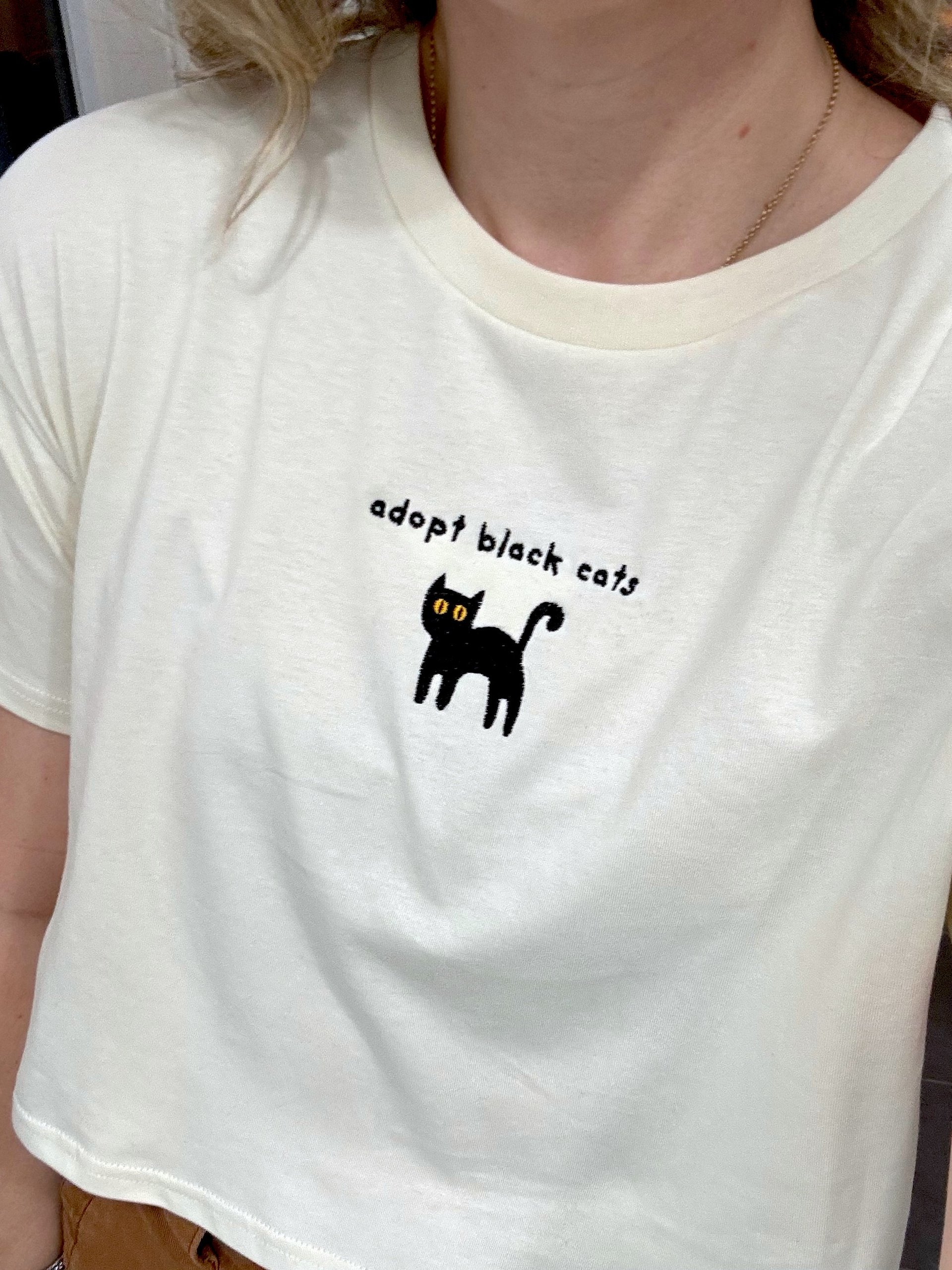 Adopt black cats embroidered crop top product image (1)