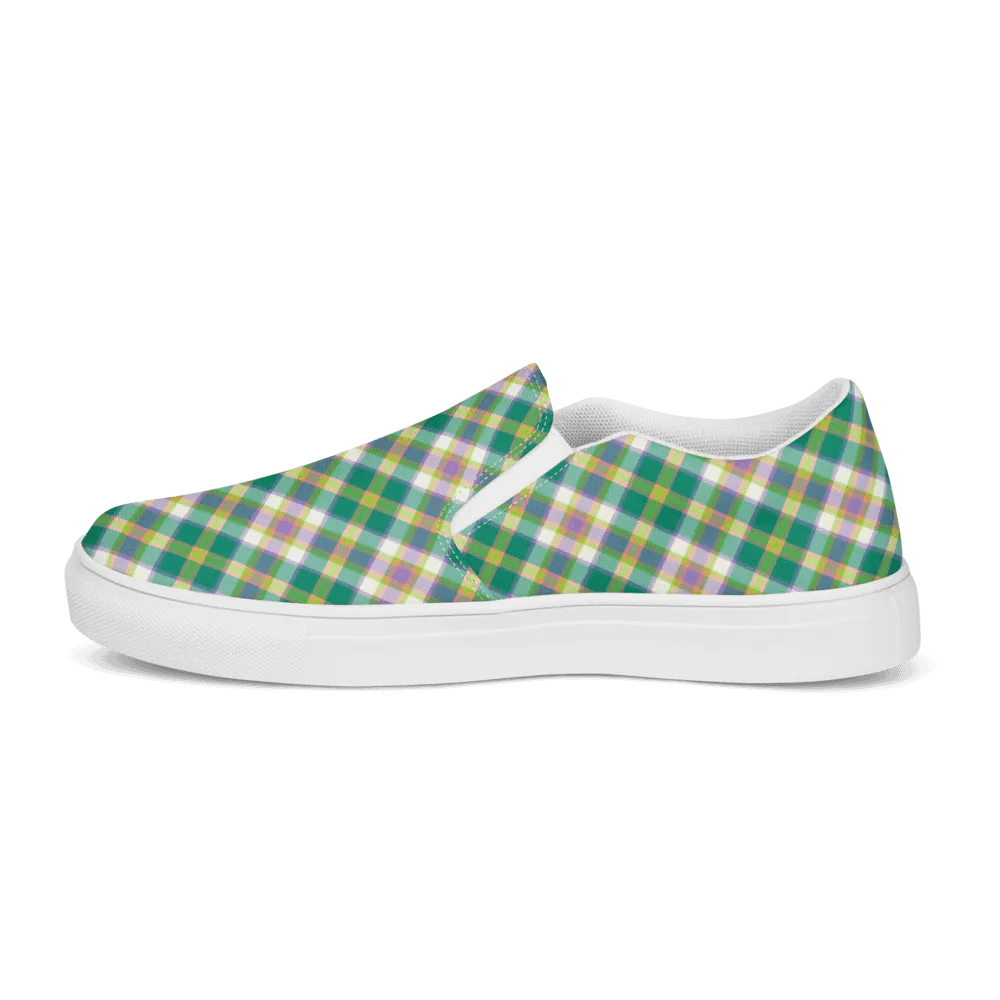 Seafoam Green and Purple Plaid Women's Slip-On Shoes product image (6)