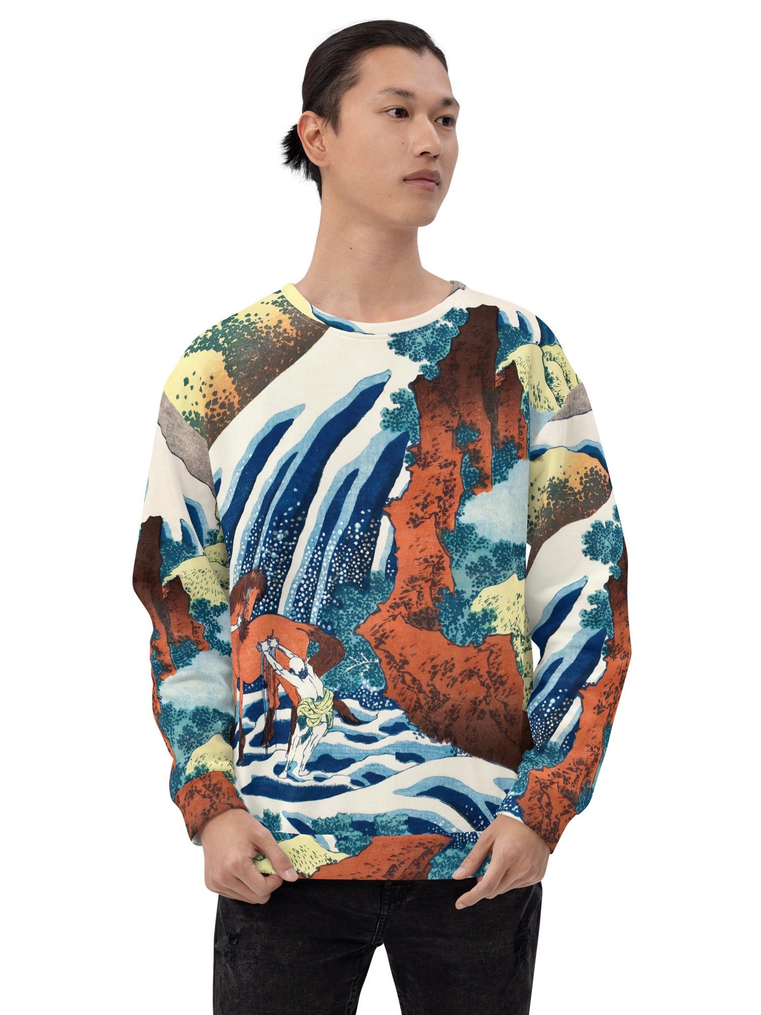 Yoshitsune Horse-Washing Falls All-Over Print Recycled Unisex Sweatshirt product image (3)