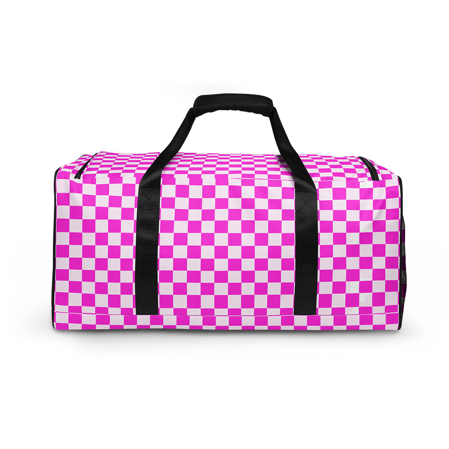 Checkered! Neon Pink and White Checkers Duffel Bag product image (4)