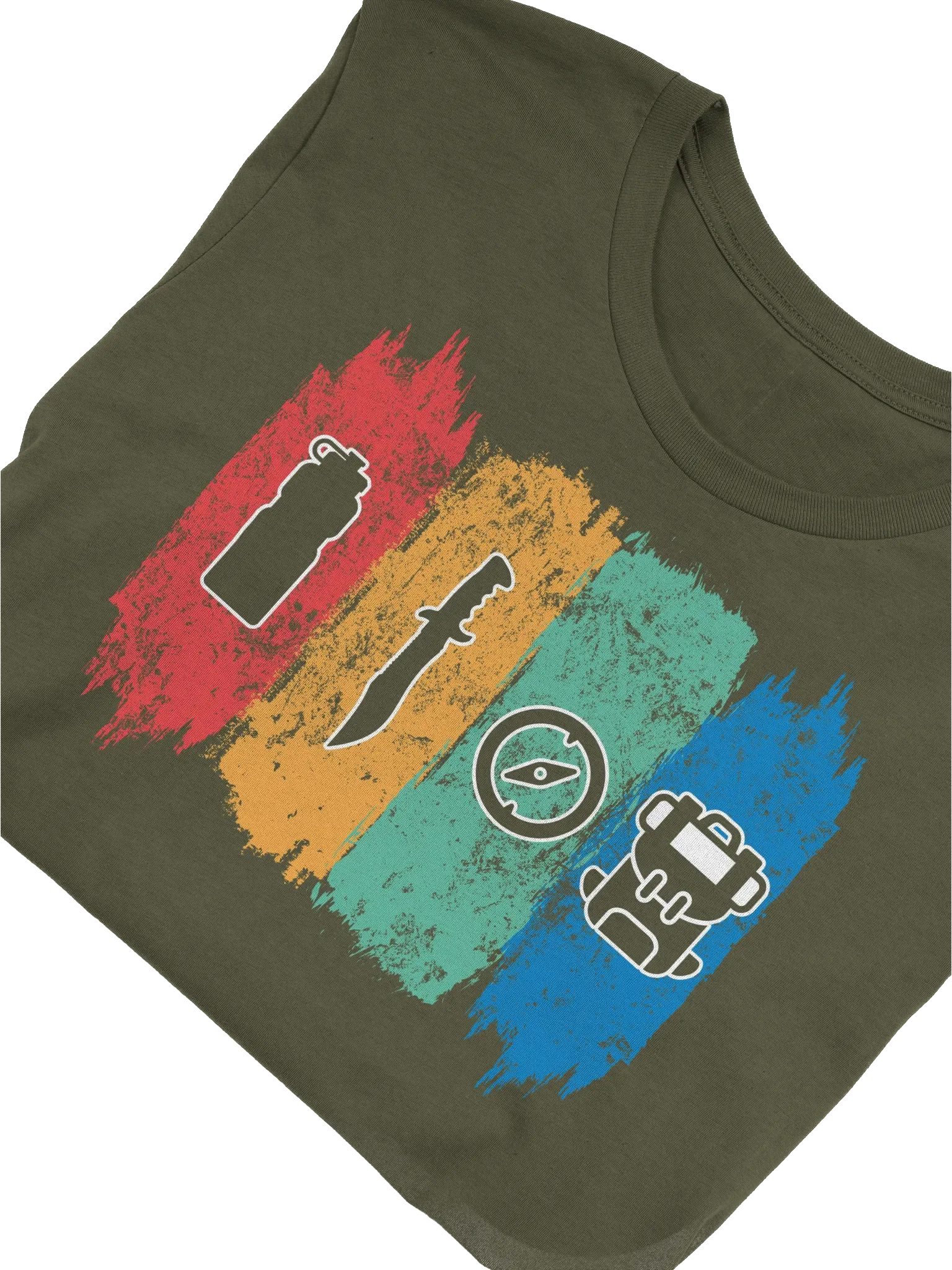 Modern Vintage Outdoor Adventure Icons T-Shirt - Water Bottle, Knife, Compass & Backpack, Nature Lover Gift, Wilderness Explorer Top product image (5)