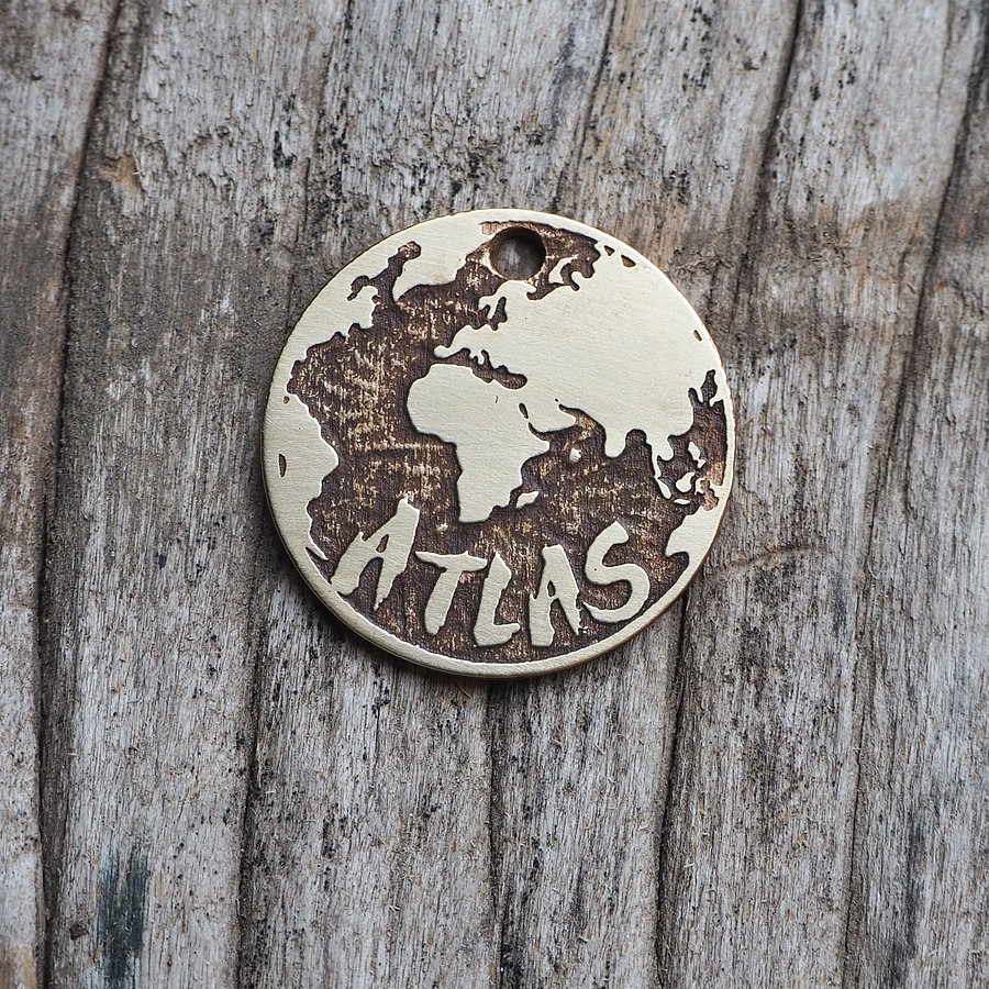 Personalized Pet Name Tag with Atlas-Inspired Design for Dogs and Cats. product image (1)