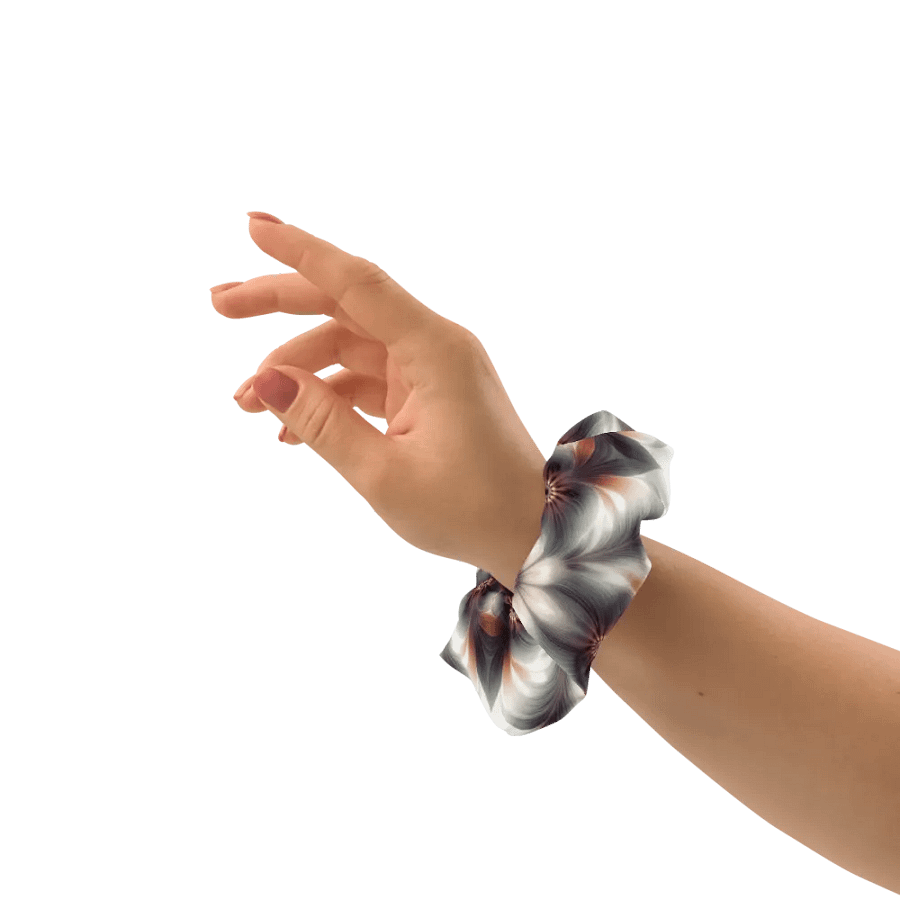 Hair Scrunchie - Geometric Floral Pattern in Pale Oranges and Greens product image (8)