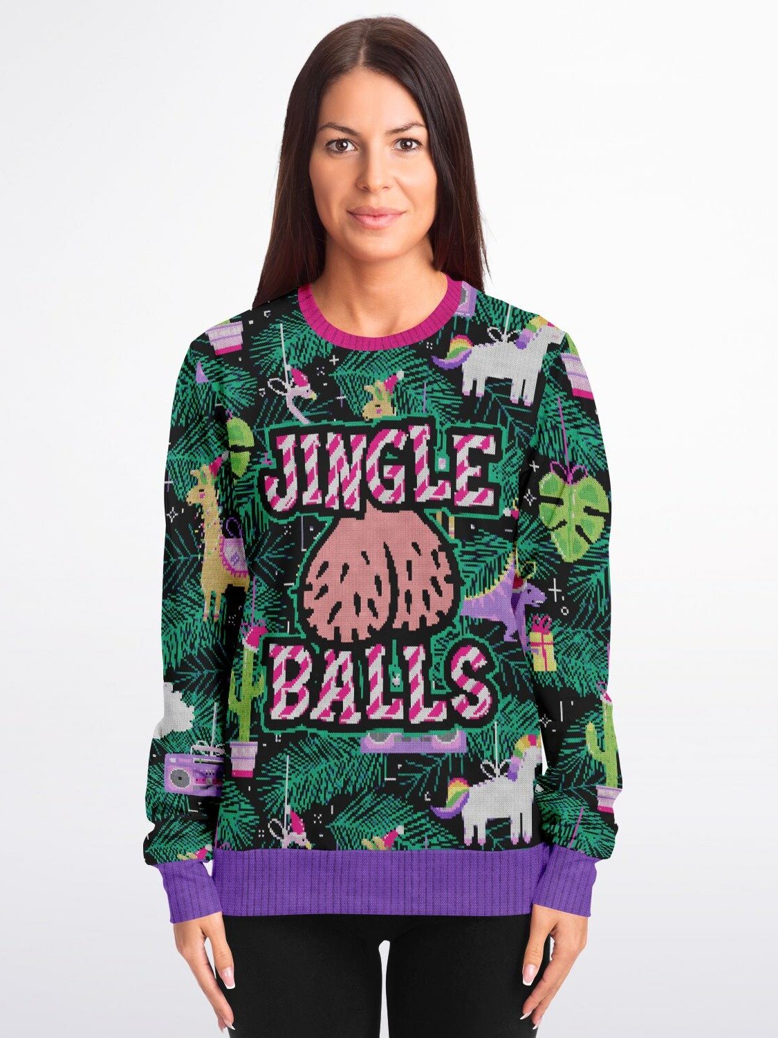 "Jingle Balls" Christmas Sweatshirt | Funny Adult Holiday Sweater | Unicorn Party Outfit | Festive Winter Outfit product image (5)