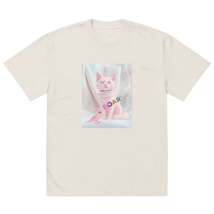 Pastel Fantasy: Cat and Dinosaur Premium Oversized Faded T-Shirt product image (2)