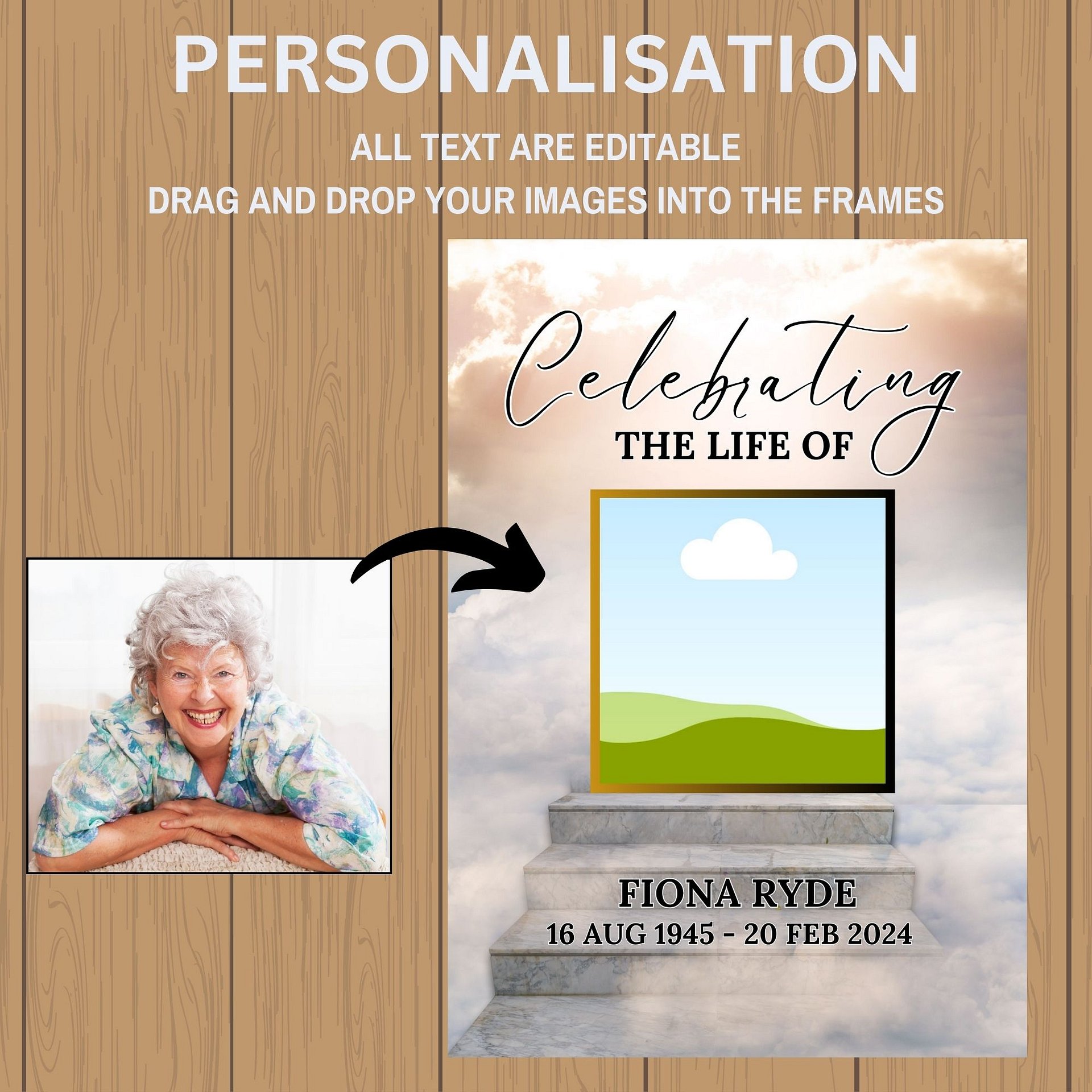 Stairs To Heaven Funeral Photo Collage Sign Set Canva Template product image (6)