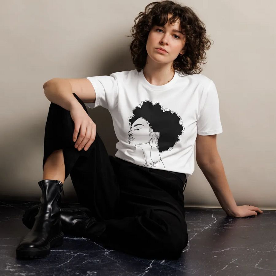 Curly Woman Line Art Profile Unisex Tee product image (25)