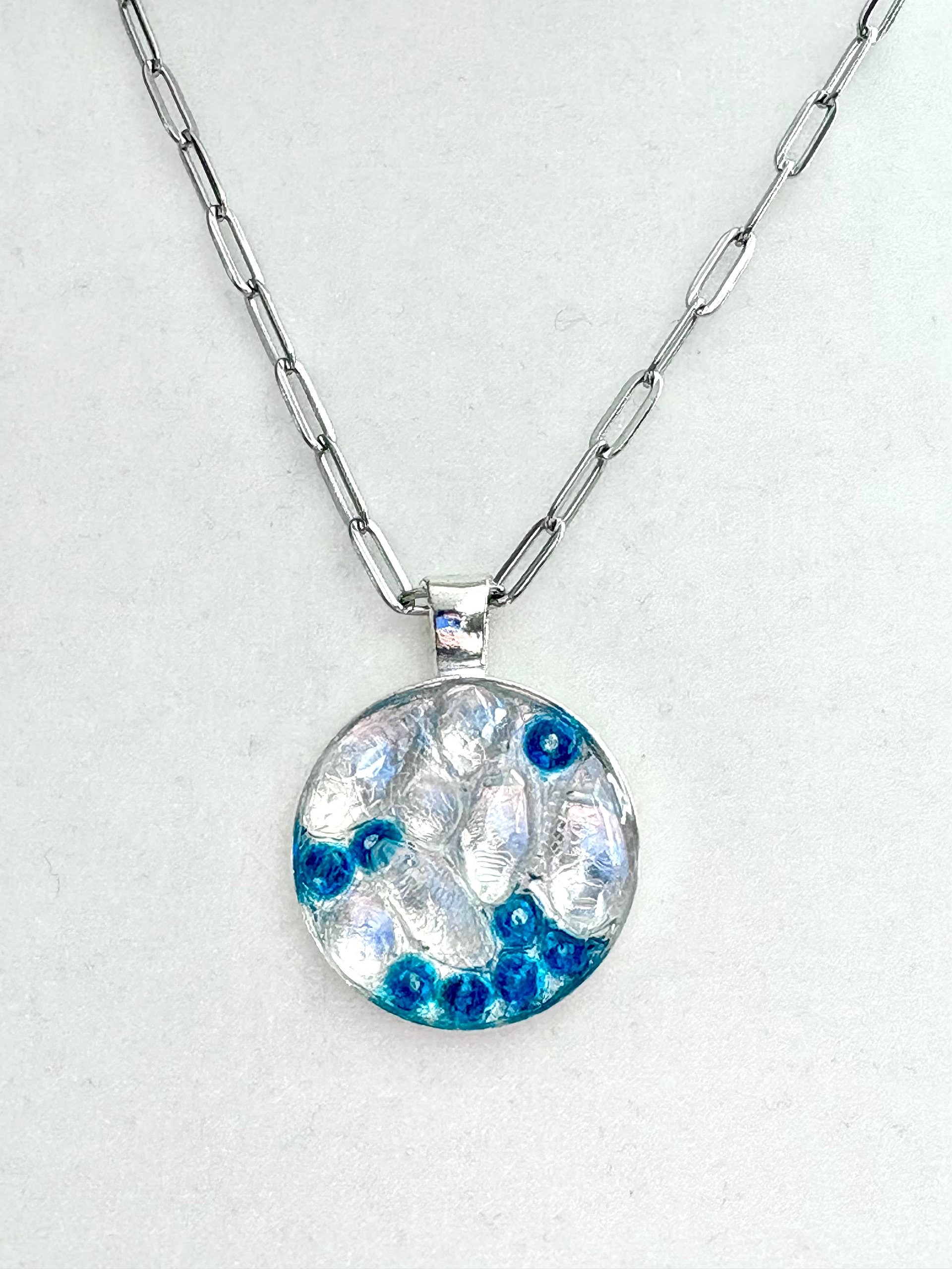 MFD-00293 | Frosted Window Pendant Necklace | Dark Blue | Stainless Steel Paperclip Chain | Handmade Jewelry by Monique Faella Designs™ product image (2)