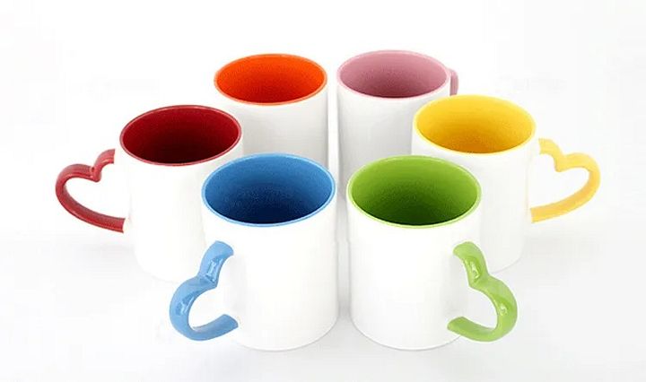 Raindren Coated Mug Heart Shaped Handle Inner Color Cup Ceramic Cup Customized product image (1)