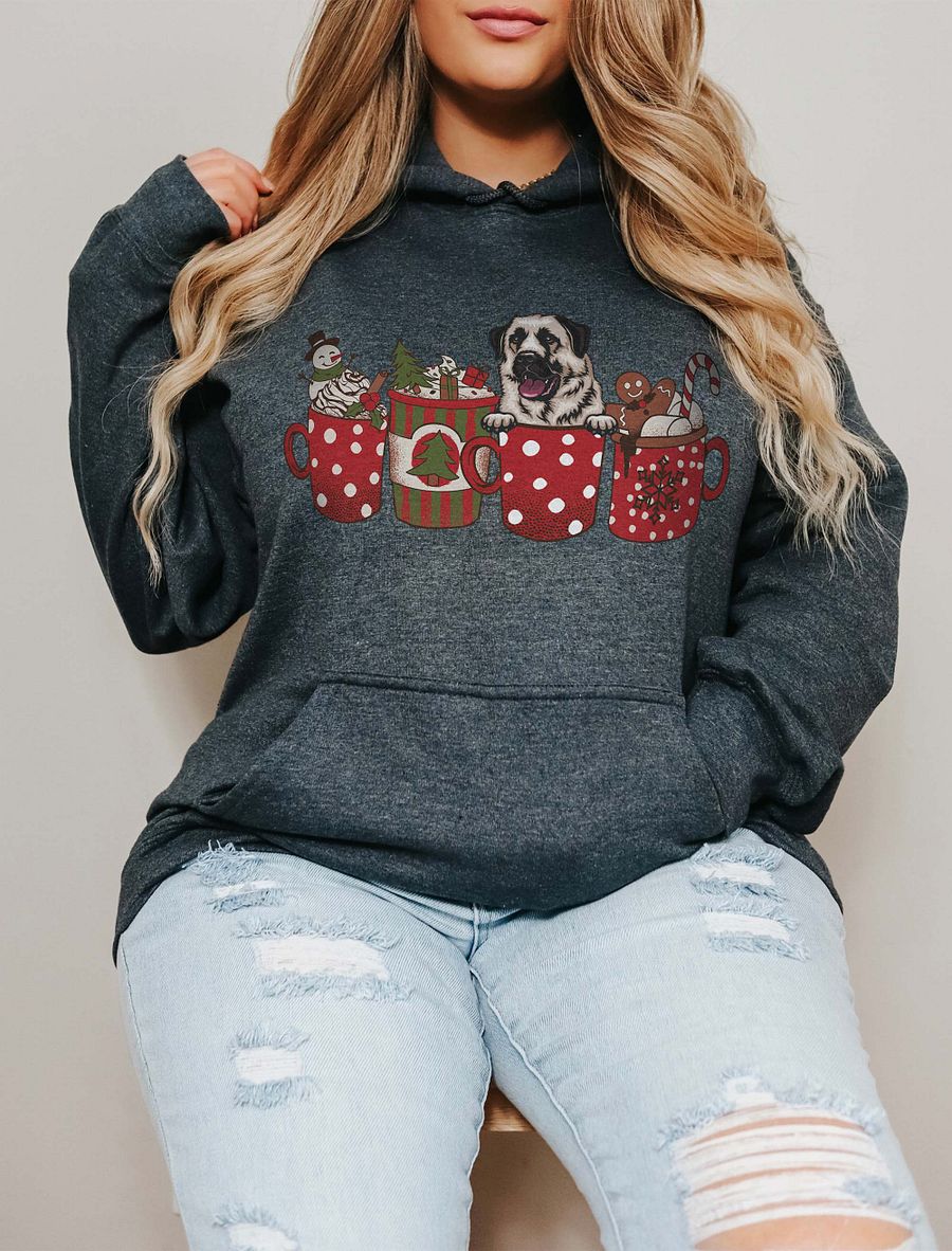 Cute Anatolian Shepherd Dog in a Christmas Cup Hooded Sweatshirt | Funny Christmas Pup in a Cup product image (1)