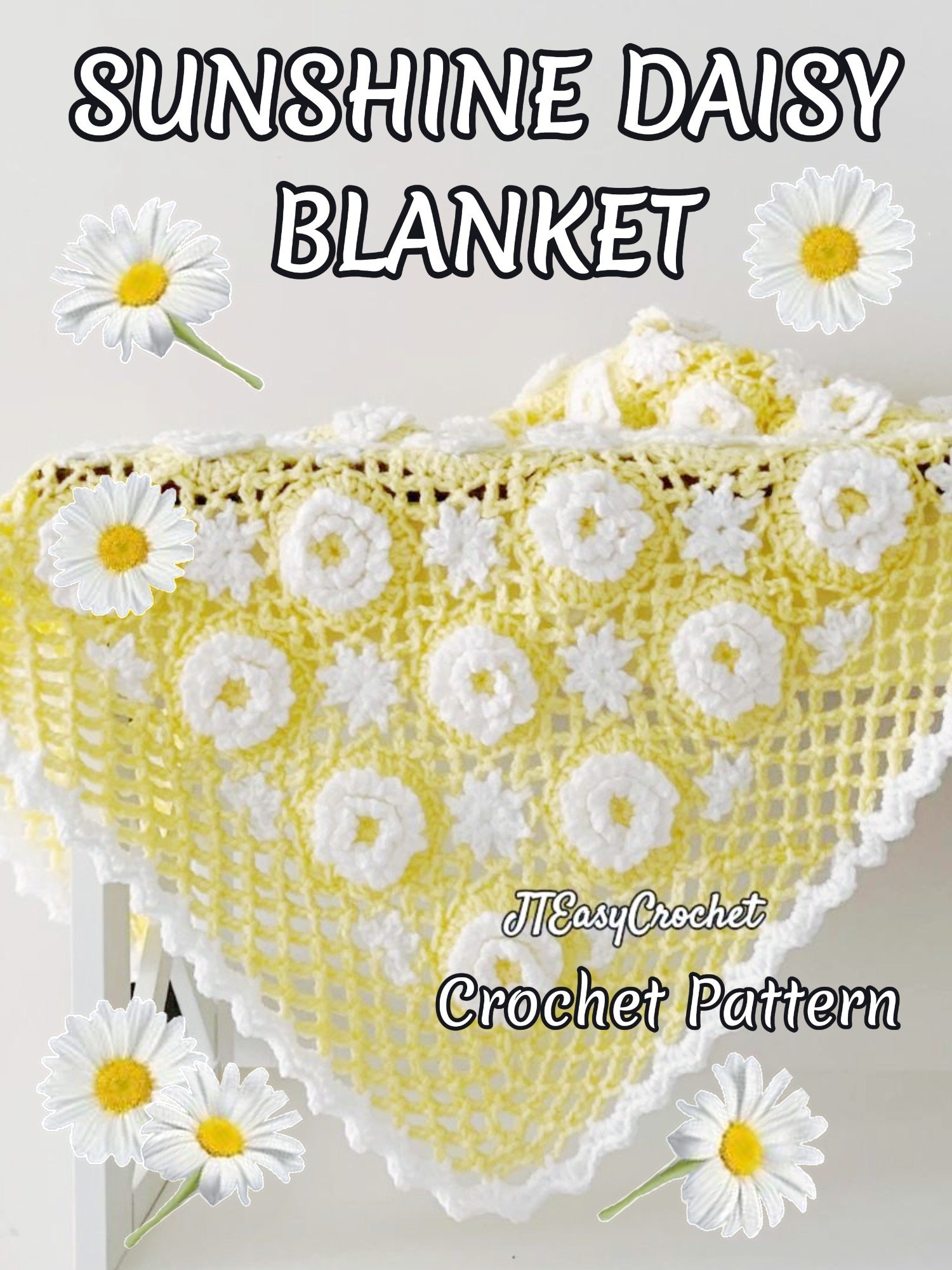 Sunshine Daisy Flower Motif Baby Blanket Crochet Pattern, Crochet Flower Blanket Baby Gift product image (4)