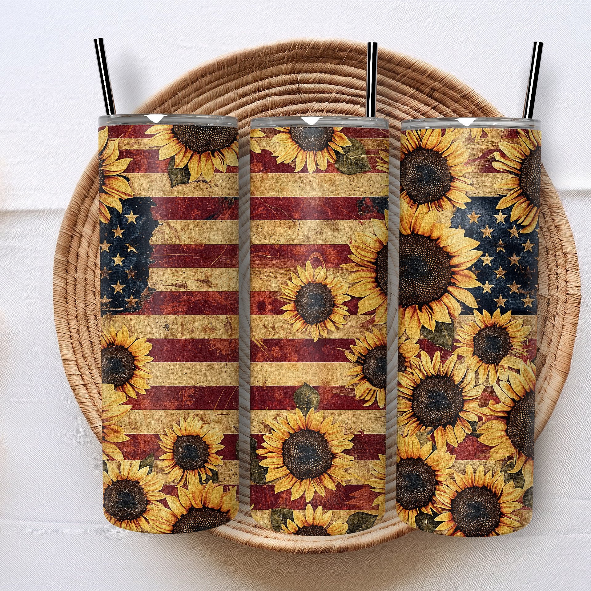 Patriotic sunflower tumbler wrap - free design product image (1)
