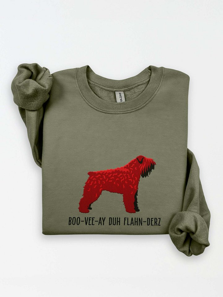Boo-Vee-Ay Duh Flahn-Derz Sweatshirt (Embroidered) of a Bouvier Des Flandres(Liver) product image (1)