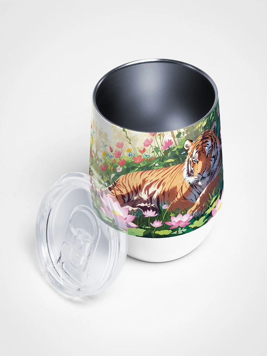 Majestic Tiger in Lotus Flowers 12 Oz Wine Tumbler – Bold Watercolor Tiger & Lotus Design product image (4)