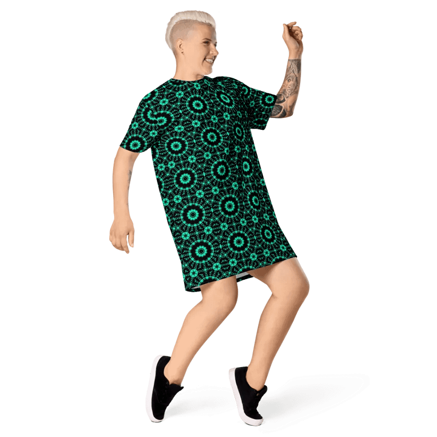 Abstract Repeating Neon Green Shapes T Shirt Dress product image (2)