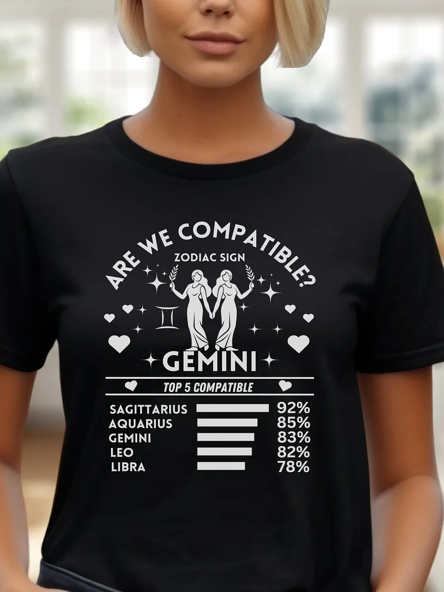 Gemini Zodiac Sign Romantic Compatibility T-Shirt - Bella Canvas 3001 Unisex Staple T-Shirt - Dark Colors product image (1)